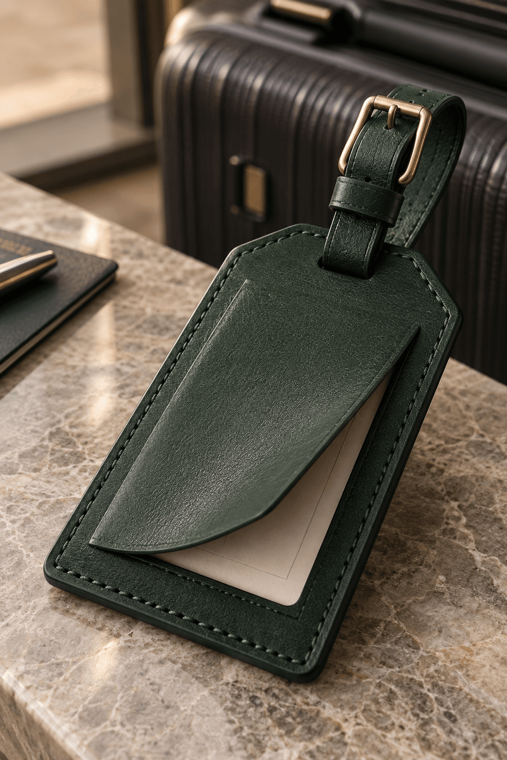 Debossed logo on leather