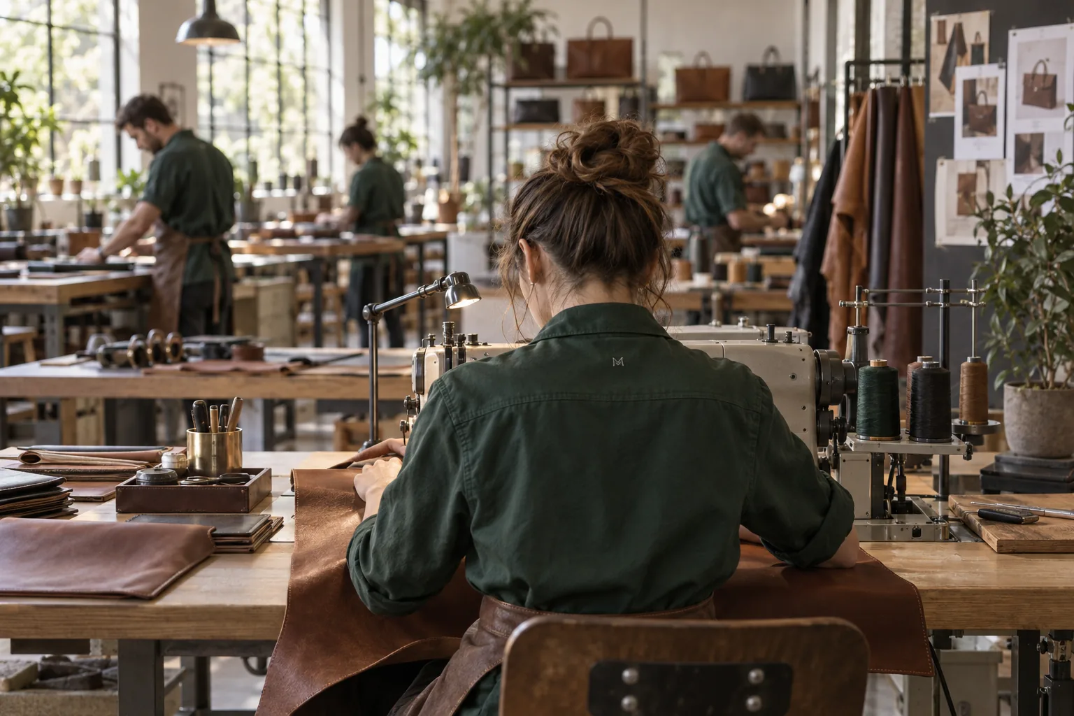 Craftsperson at work in the MHERDER leather workshop